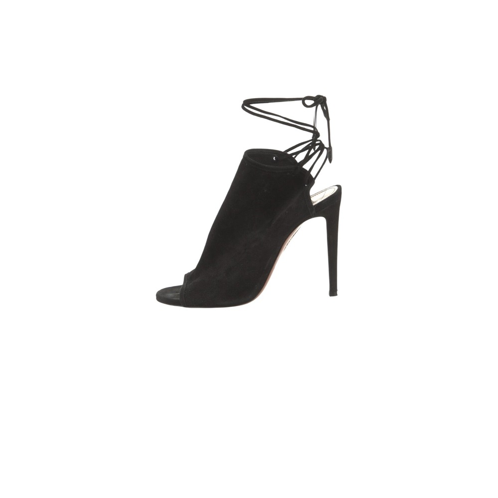 Aquazzura Suede Sandals Women 7 Black Good Lace Up Peep Toe Stiletto IT 37 - Picture 2 of 6